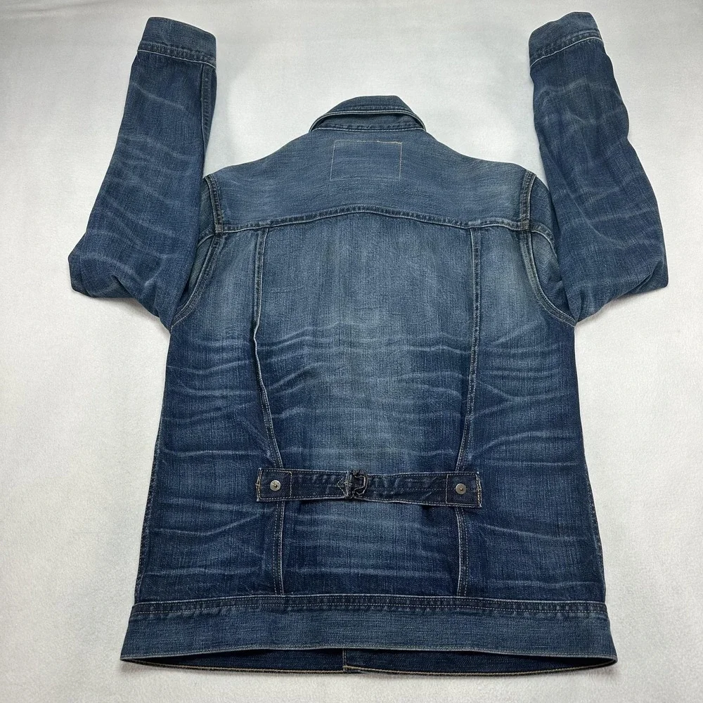 True Religion Jacket Mens Small Blue‎ Denim Kyle Phoenix Front Pleated Trucker
